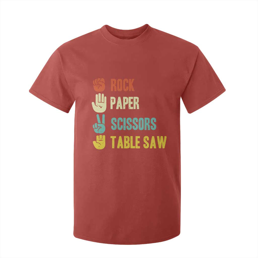 Funny Woodworker T Shirt For Kid Rock Paper Scissors Table Saw TS14 Red Print Your Wear