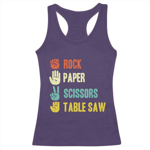 Funny Woodworker Racerback Tank Top Rock Paper Scissors Table Saw TS14 Purple Print Your Wear