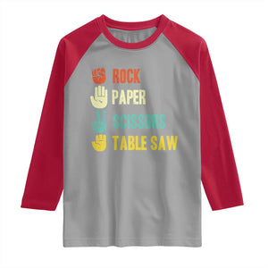 Funny Woodworker Raglan Shirt Rock Paper Scissors Table Saw TS14 Sport Gray Red Print Your Wear