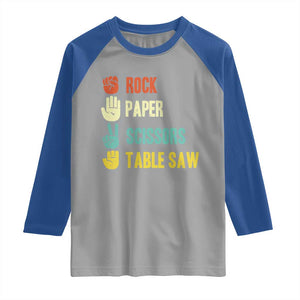 Funny Woodworker Raglan Shirt Rock Paper Scissors Table Saw TS14 Sport Gray Royal Print Your Wear