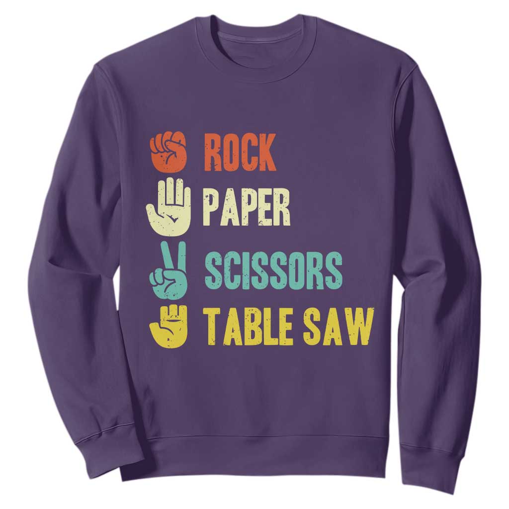 Funny Woodworker Sweatshirt Rock Paper Scissors Table Saw TS14 Purple Print Your Wear
