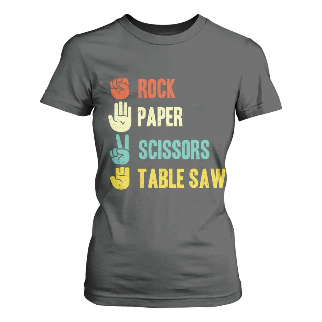Funny Woodworker T Shirt For Women Rock Paper Scissors Table Saw TS14 Dark Heather Print Your Wear