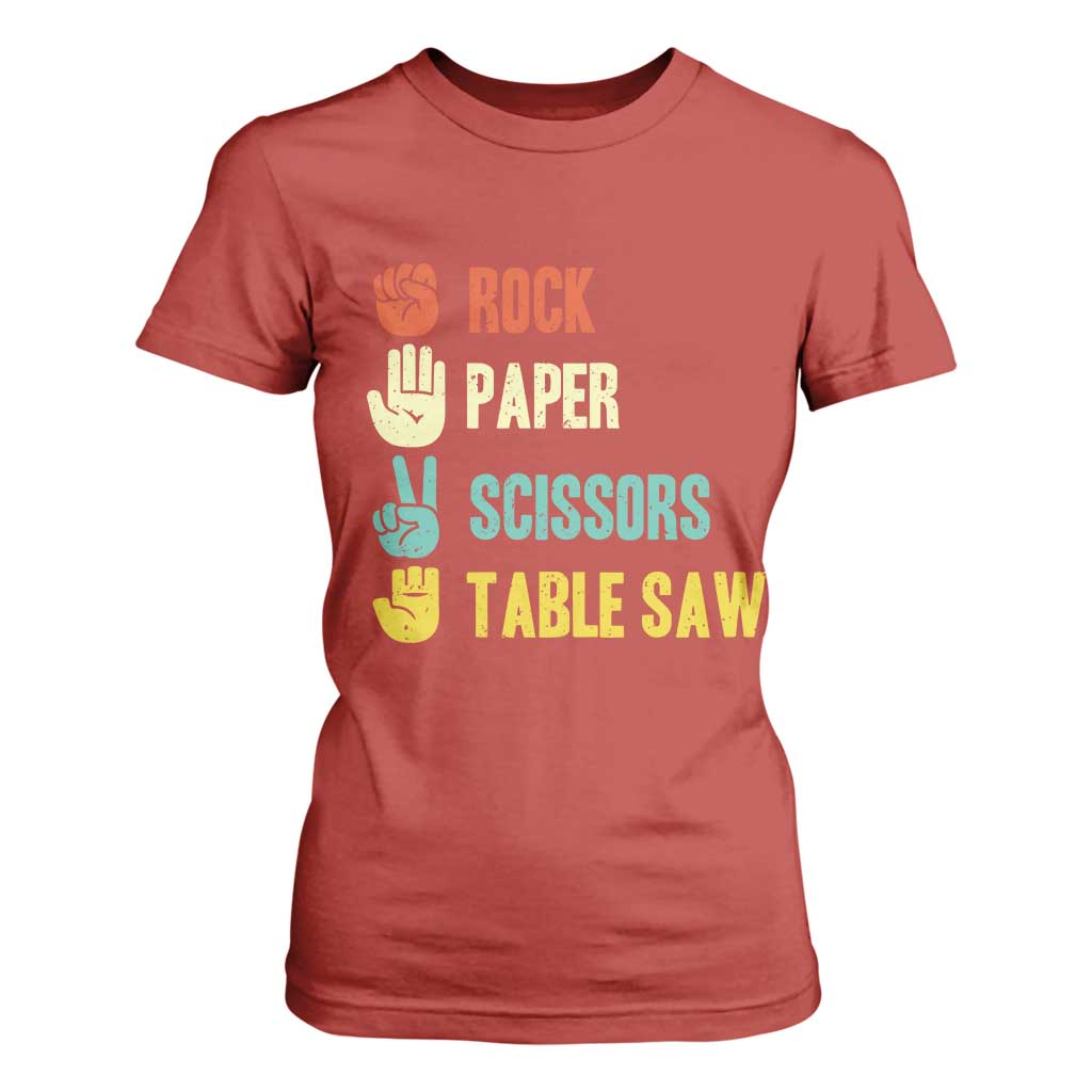 Funny Woodworker T Shirt For Women Rock Paper Scissors Table Saw TS14 Red Print Your Wear