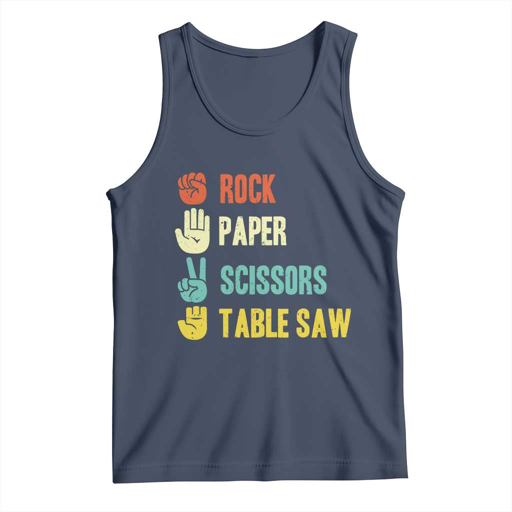 Funny Woodworker Tank Top Rock Paper Scissors Table Saw TS14 Navy Print Your Wear
