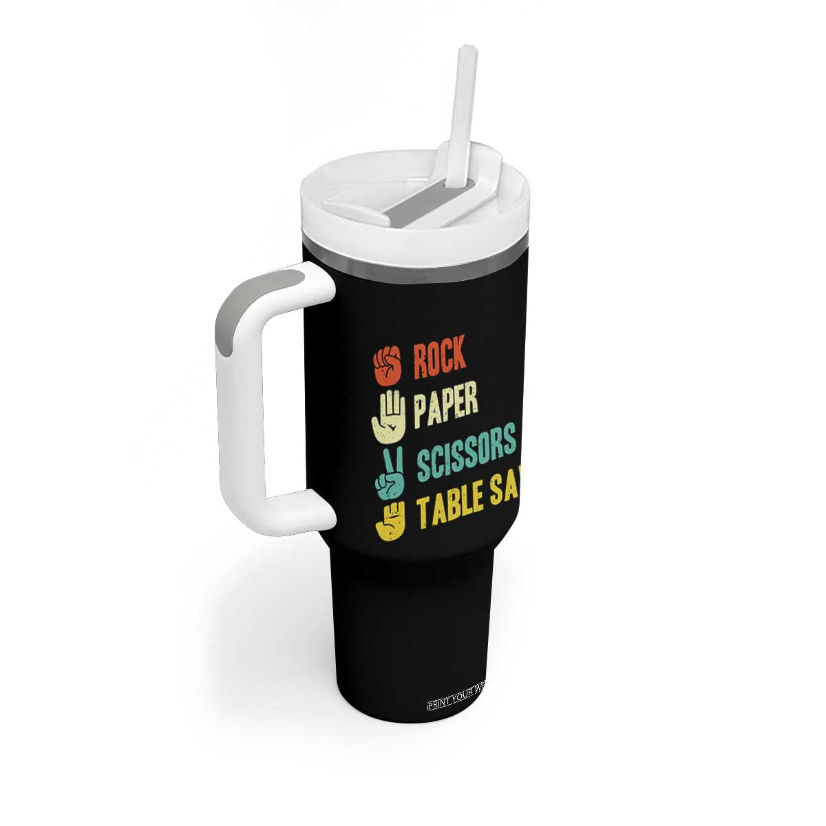 Funny Woodworker Tumbler With Handle Rock Paper Scissors Table Saw TS14 Print Your Wear