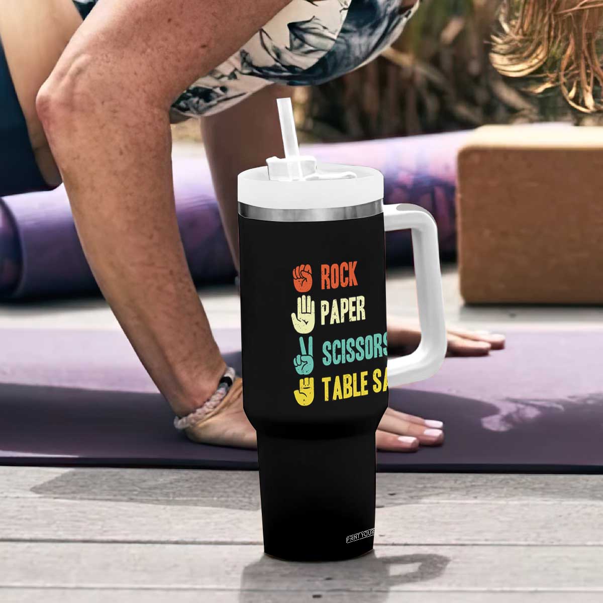 Funny Woodworker Tumbler With Handle Rock Paper Scissors Table Saw TS14 Print Your Wear