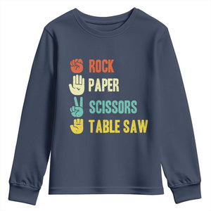 Funny Woodworker Youth Sweatshirt Rock Paper Scissors Table Saw TS14 Navy Print Your Wear
