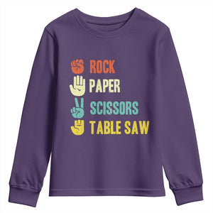 Funny Woodworker Youth Sweatshirt Rock Paper Scissors Table Saw TS14 Purple Print Your Wear