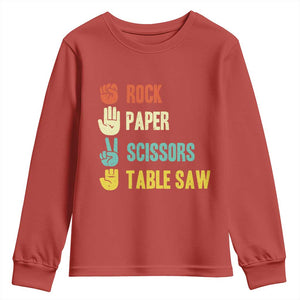 Funny Woodworker Youth Sweatshirt Rock Paper Scissors Table Saw TS14 Red Print Your Wear