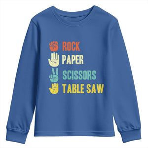 Funny Woodworker Youth Sweatshirt Rock Paper Scissors Table Saw TS14 Royal Blue Print Your Wear