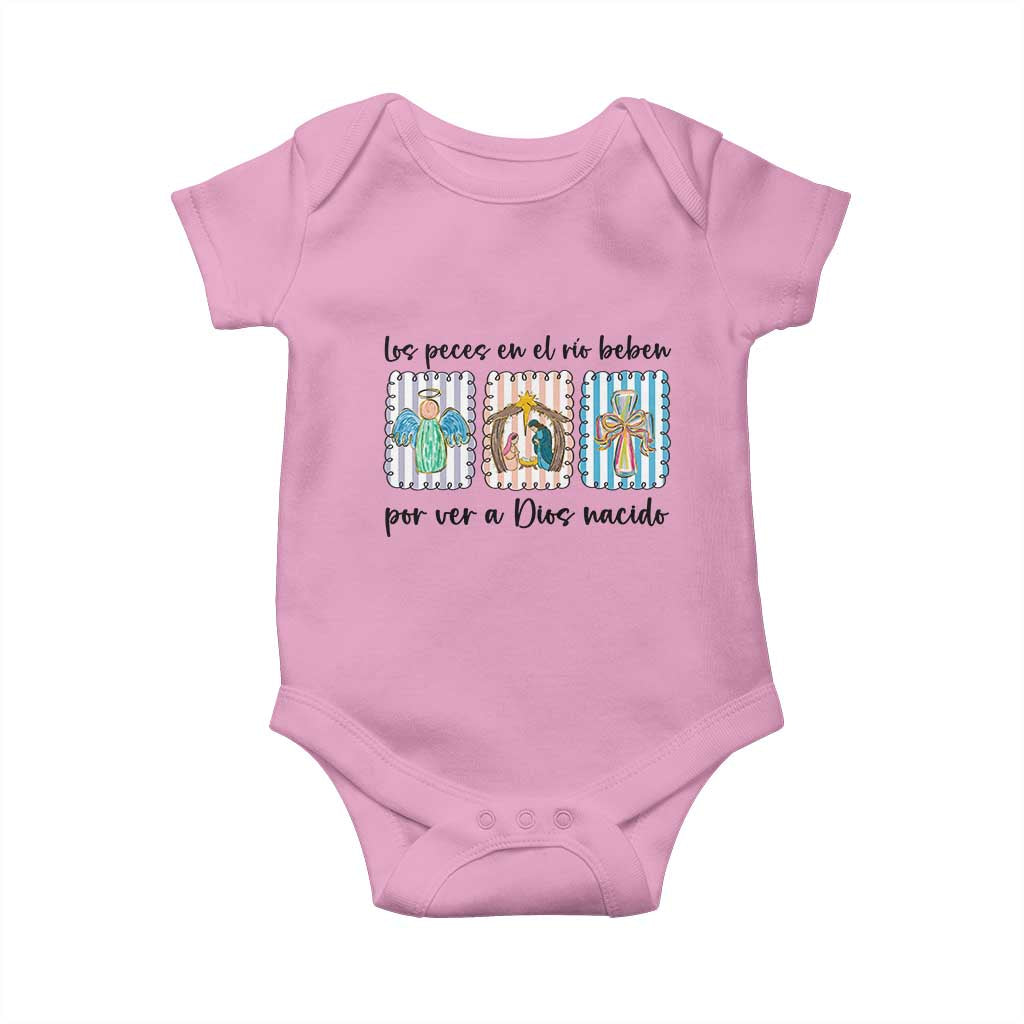 Nativity Scene Christian Christmas Baby Onesie Feliz Navidad TS14 Light Pink Print Your Wear