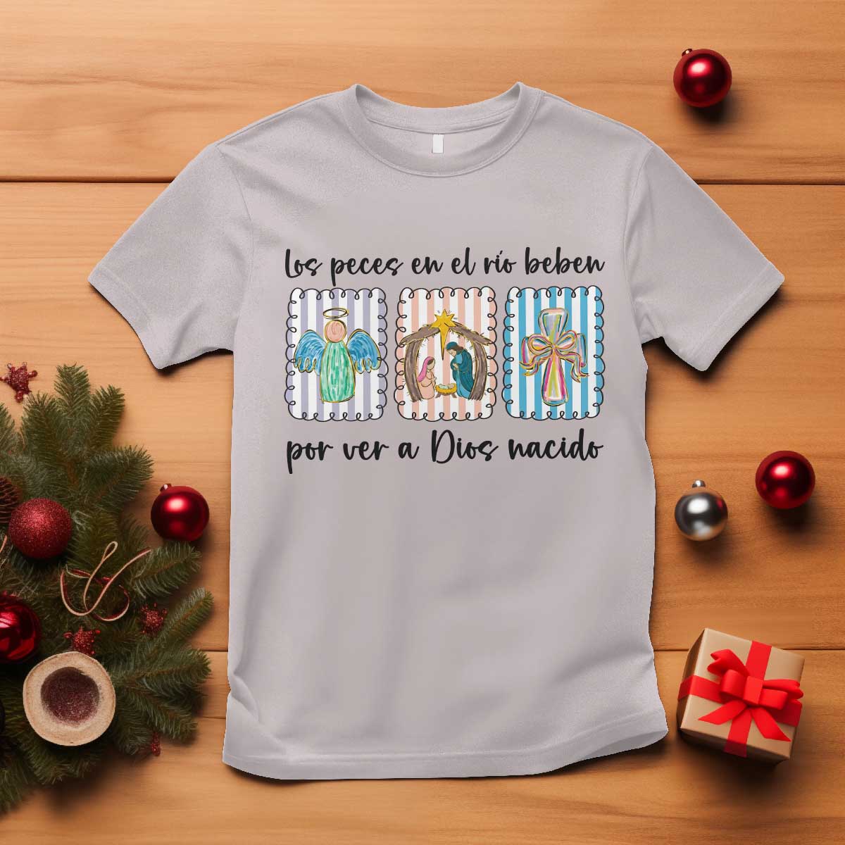 Nativity Scene Christian Christmas T Shirt Feliz Navidad TS14 Ice Gray Print Your Wear