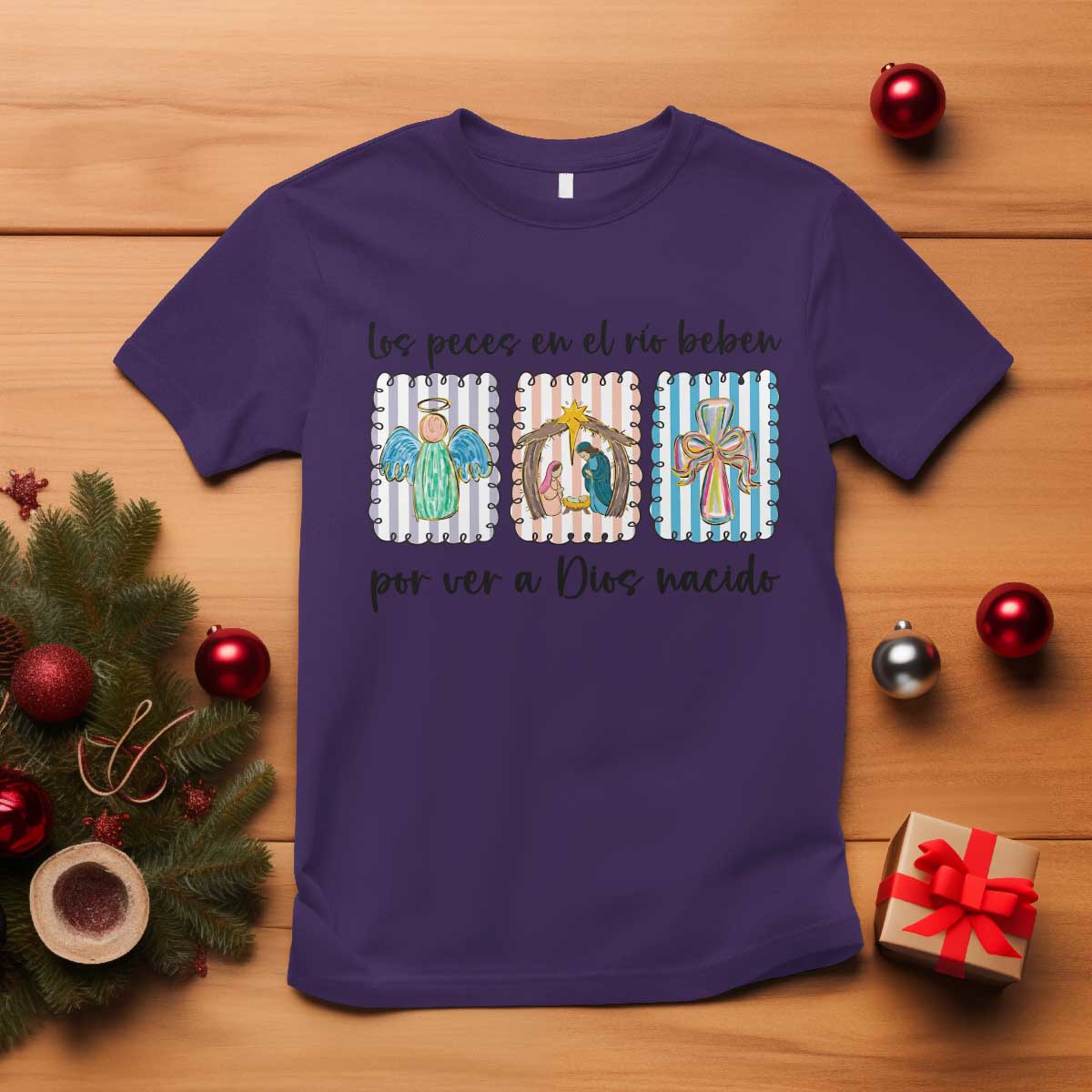 Nativity Scene Christian Christmas T Shirt Feliz Navidad TS14 Purple Print Your Wear