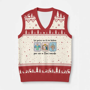 Nativity Scene Christian Xmas V-Neck Knit Sweater Vest Feliz Navidad TS14 Beige Red Print Your Wear