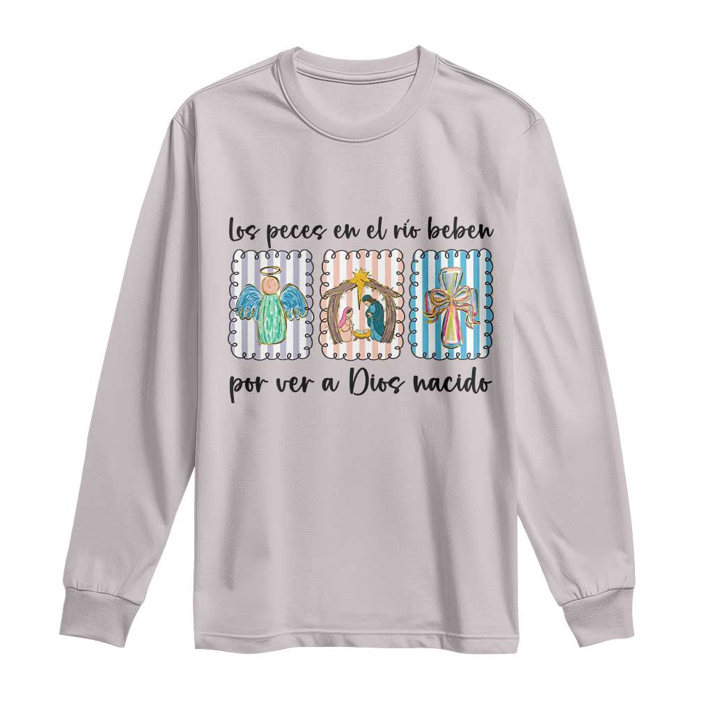 Nativity Scene Christian Christmas Long Sleeve Shirt Feliz Navidad TS14 Ice Gray Print Your Wear