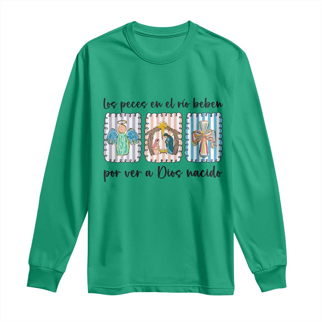 Nativity Scene Christian Christmas Long Sleeve Shirt Feliz Navidad TS14 Irish Green Print Your Wear