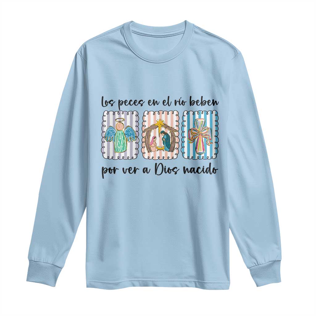 Nativity Scene Christian Christmas Long Sleeve Shirt Feliz Navidad TS14 Light Blue Print Your Wear