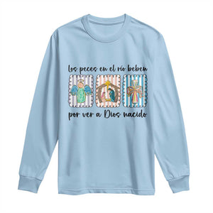 Nativity Scene Christian Christmas Long Sleeve Shirt Feliz Navidad TS14 Light Blue Print Your Wear