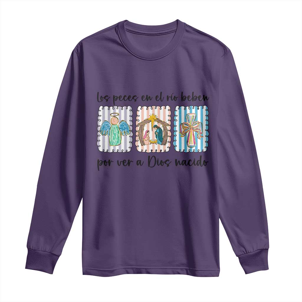 Nativity Scene Christian Christmas Long Sleeve Shirt Feliz Navidad TS14 Purple Print Your Wear