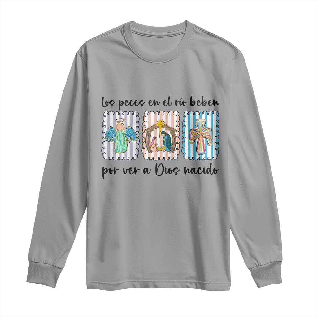 Nativity Scene Christian Christmas Long Sleeve Shirt Feliz Navidad TS14 Sport Gray Print Your Wear