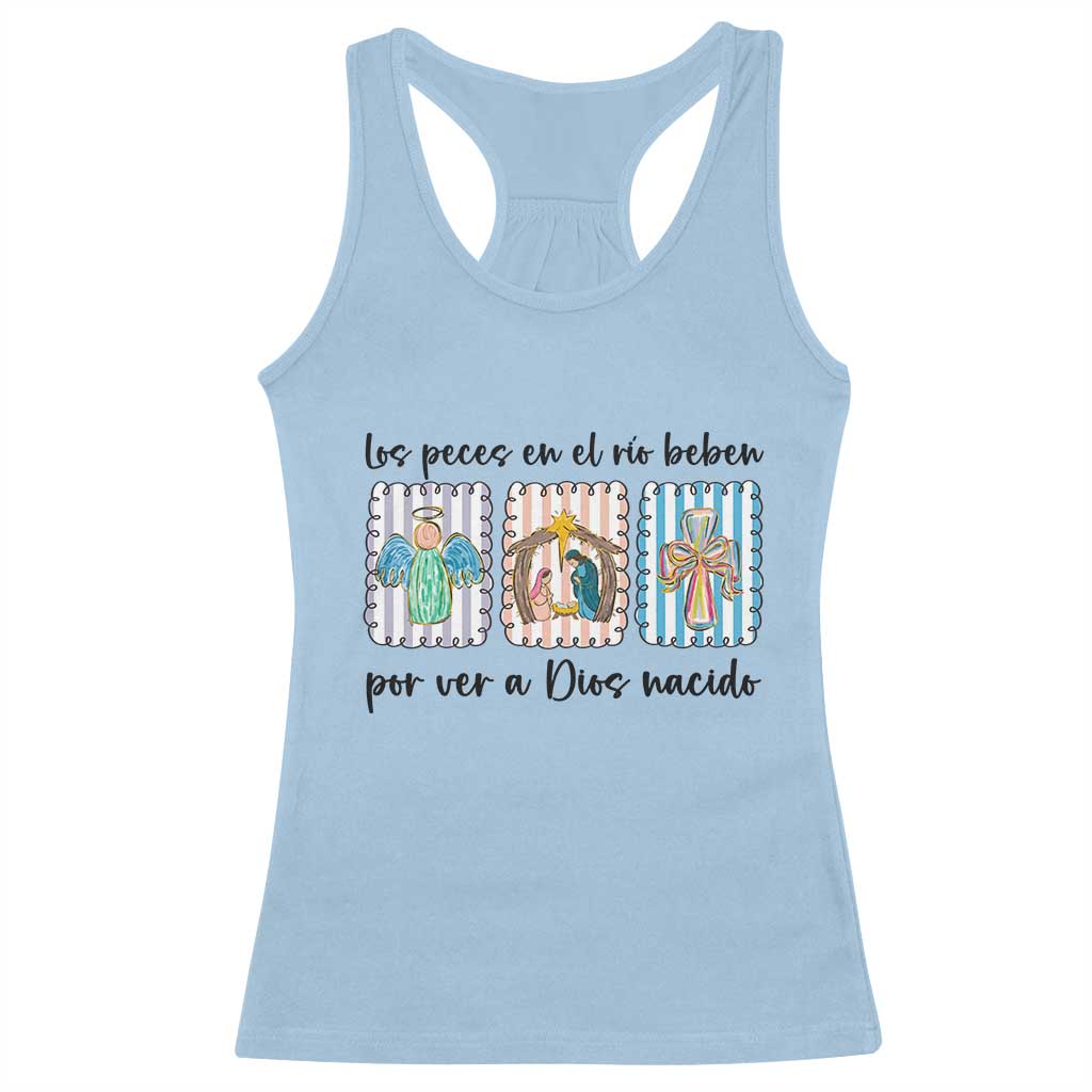 Nativity Scene Christian Christmas Racerback Tank Top Feliz Navidad TS14 Light Blue Print Your Wear