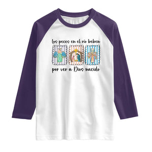 Nativity Scene Christian Christmas Raglan Shirt Feliz Navidad TS14 White Purple Print Your Wear