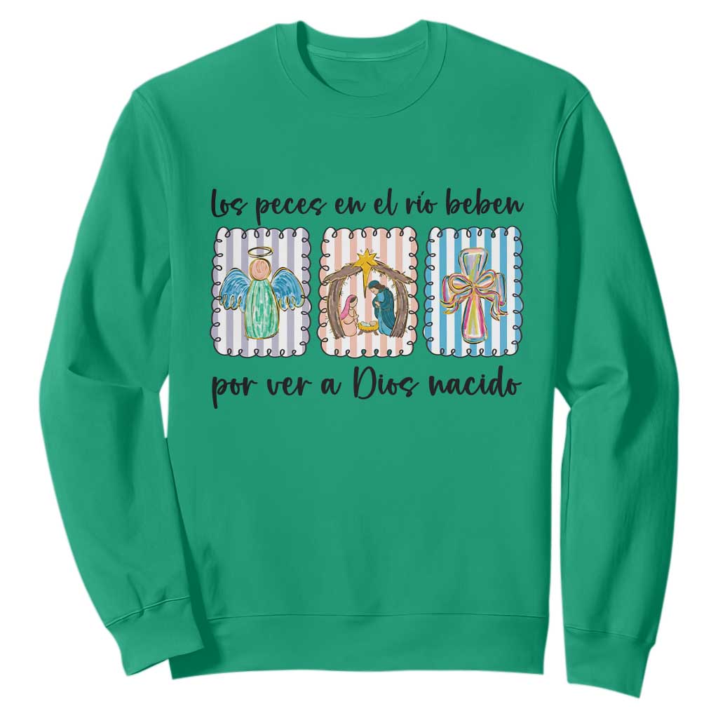 Nativity Scene Christian Christmas Sweatshirt Feliz Navidad TS14 Irish Green Print Your Wear