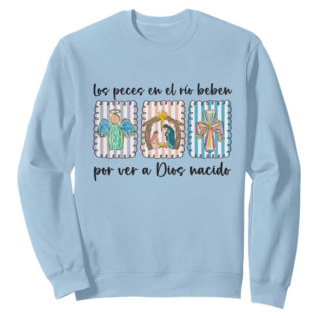 Nativity Scene Christian Christmas Sweatshirt Feliz Navidad TS14 Light Blue Print Your Wear
