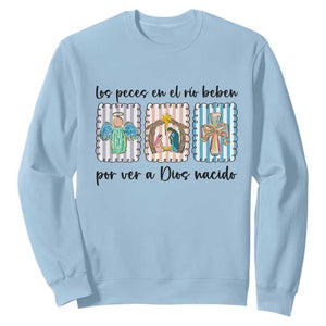 Nativity Scene Christian Christmas Sweatshirt Feliz Navidad TS14 Light Blue Print Your Wear