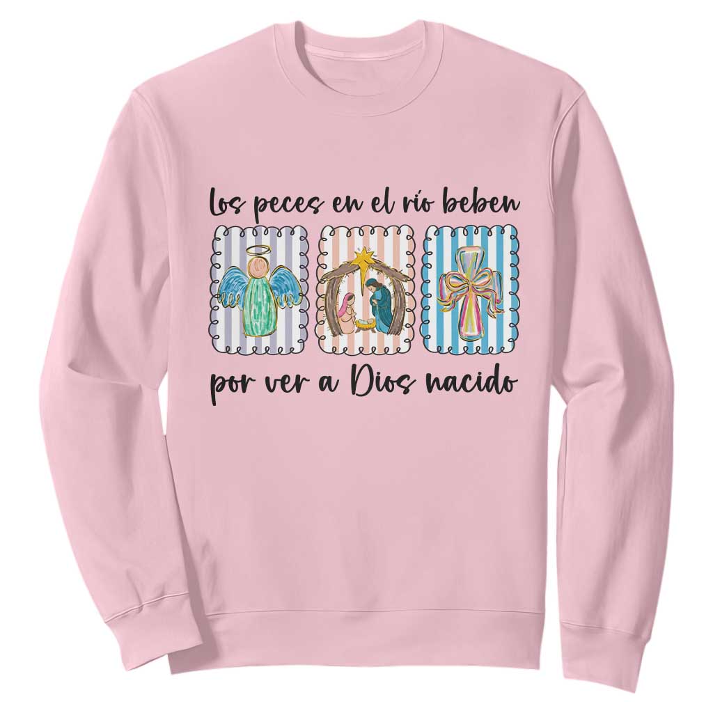 Nativity Scene Christian Christmas Sweatshirt Feliz Navidad TS14 Light Pink Print Your Wear