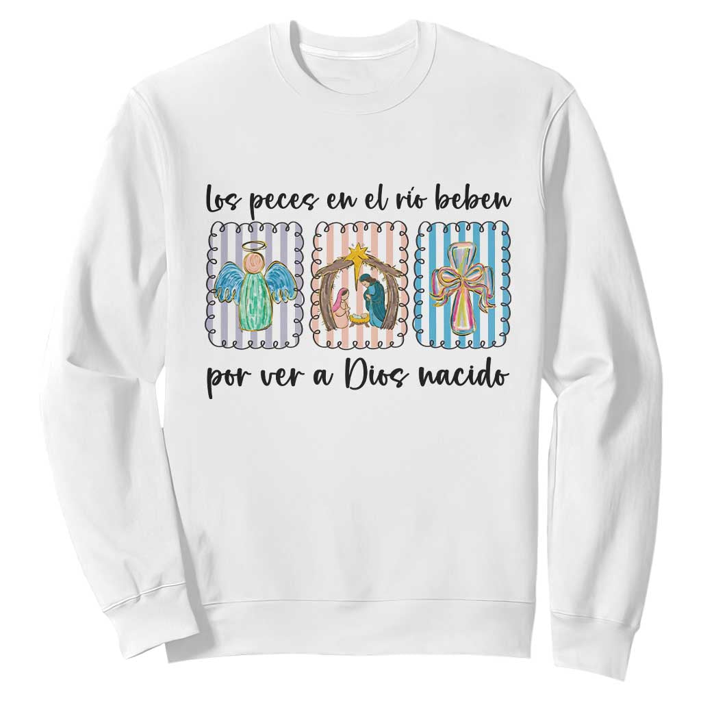 Nativity Scene Christian Christmas Sweatshirt Feliz Navidad TS14 White Print Your Wear