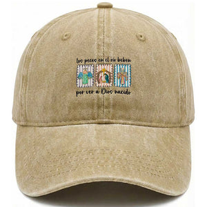 Nativity Scene Christian Christmas Washed Cotton Baseball Cap Feliz Navidad TS14 Washed Cap Universal Fit Khaki Print Your Wear