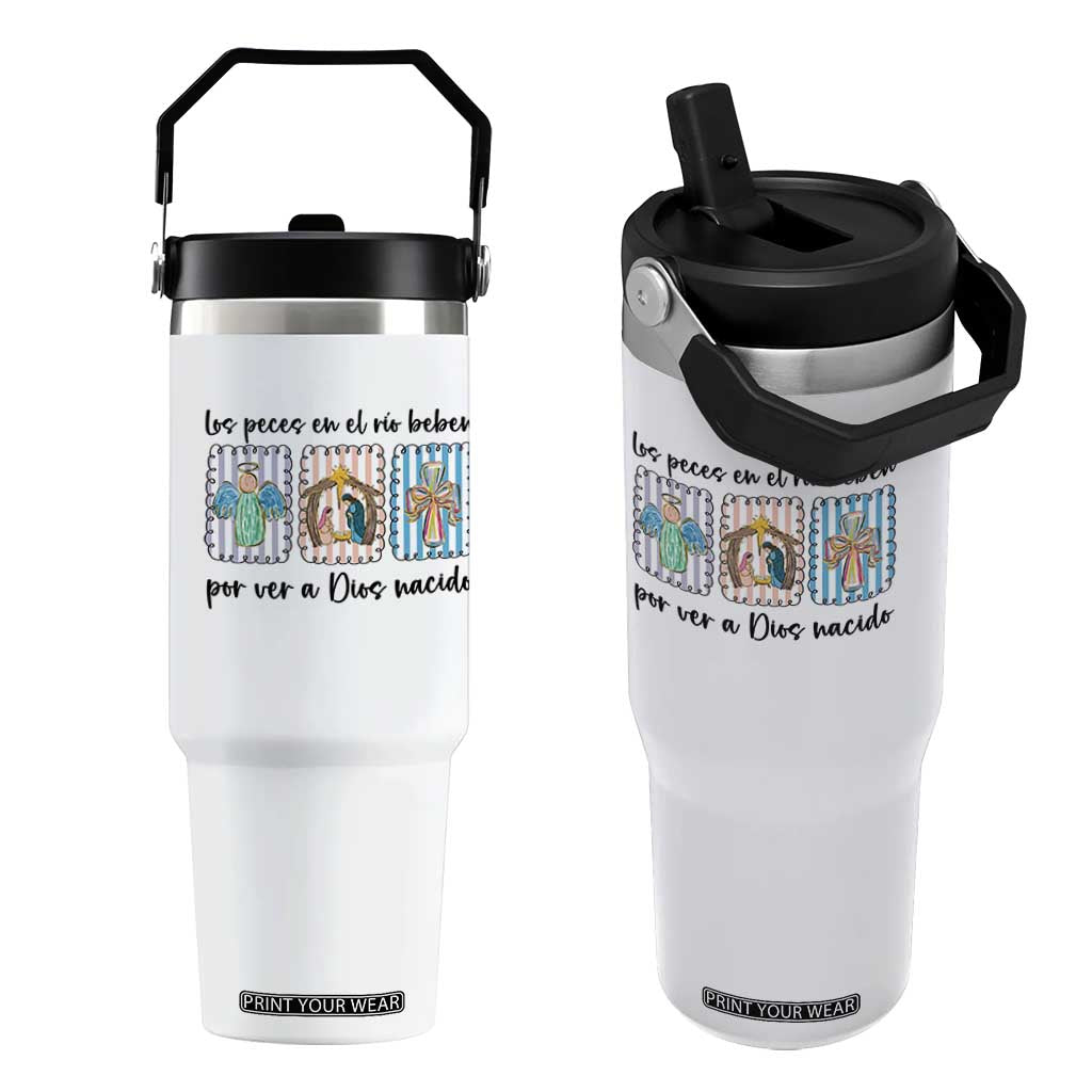 Nativity Scene Christian Christmas Flip Straw Tumbler Feliz Navidad TS14 One Size: 30 oz White Print Your Wear