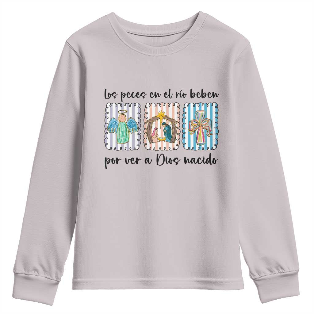 Nativity Scene Christian Christmas Youth Sweatshirt Feliz Navidad TS14 Ice Gray Print Your Wear