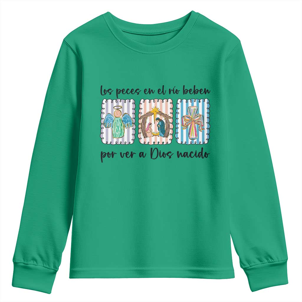 Nativity Scene Christian Christmas Youth Sweatshirt Feliz Navidad TS14 Irish Green Print Your Wear