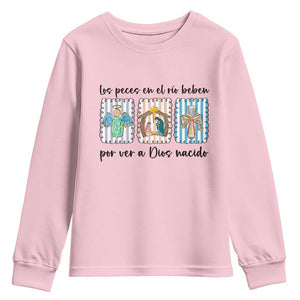 Nativity Scene Christian Christmas Youth Sweatshirt Feliz Navidad TS14 Light Pink Print Your Wear