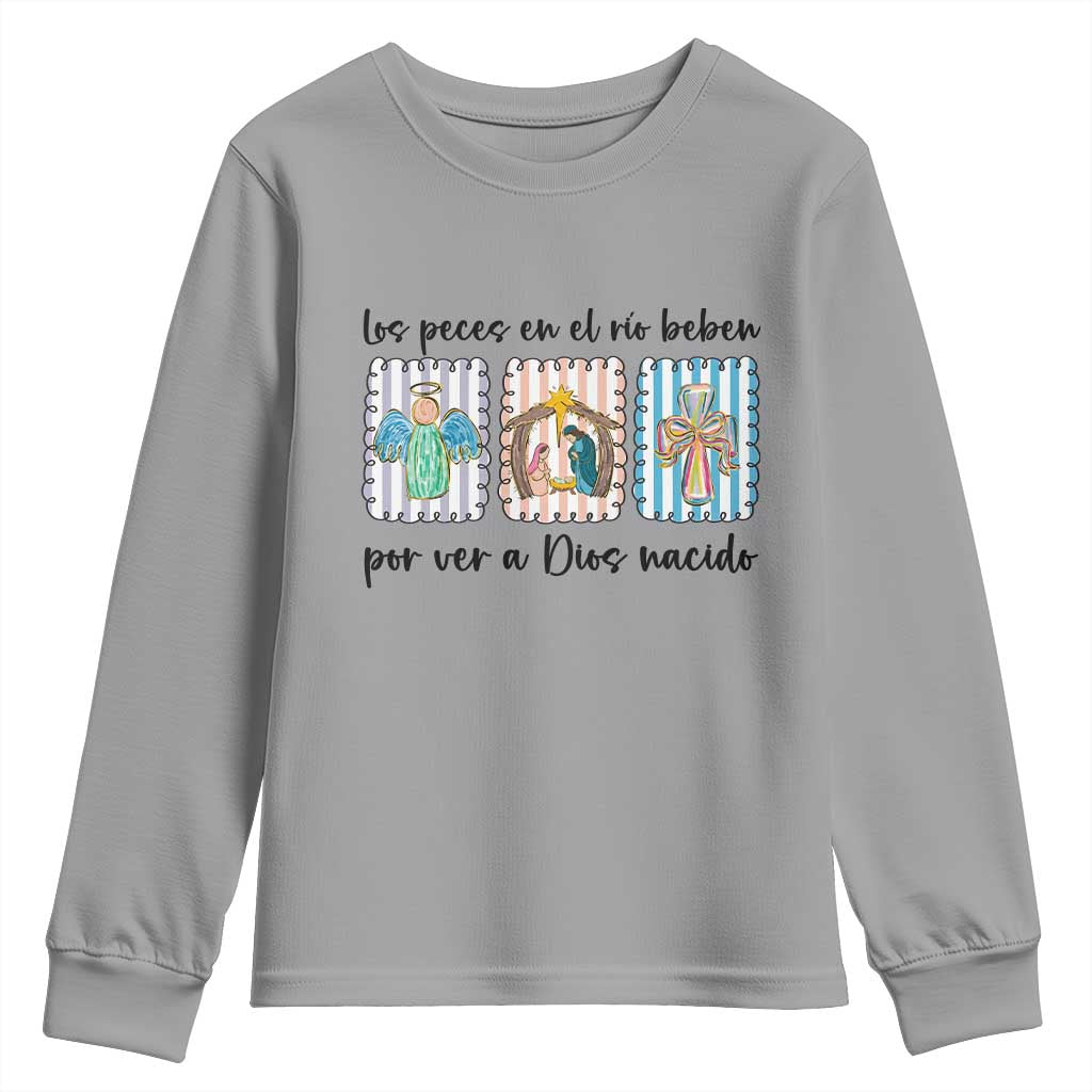 Nativity Scene Christian Christmas Youth Sweatshirt Feliz Navidad TS14 Sport Gray Print Your Wear