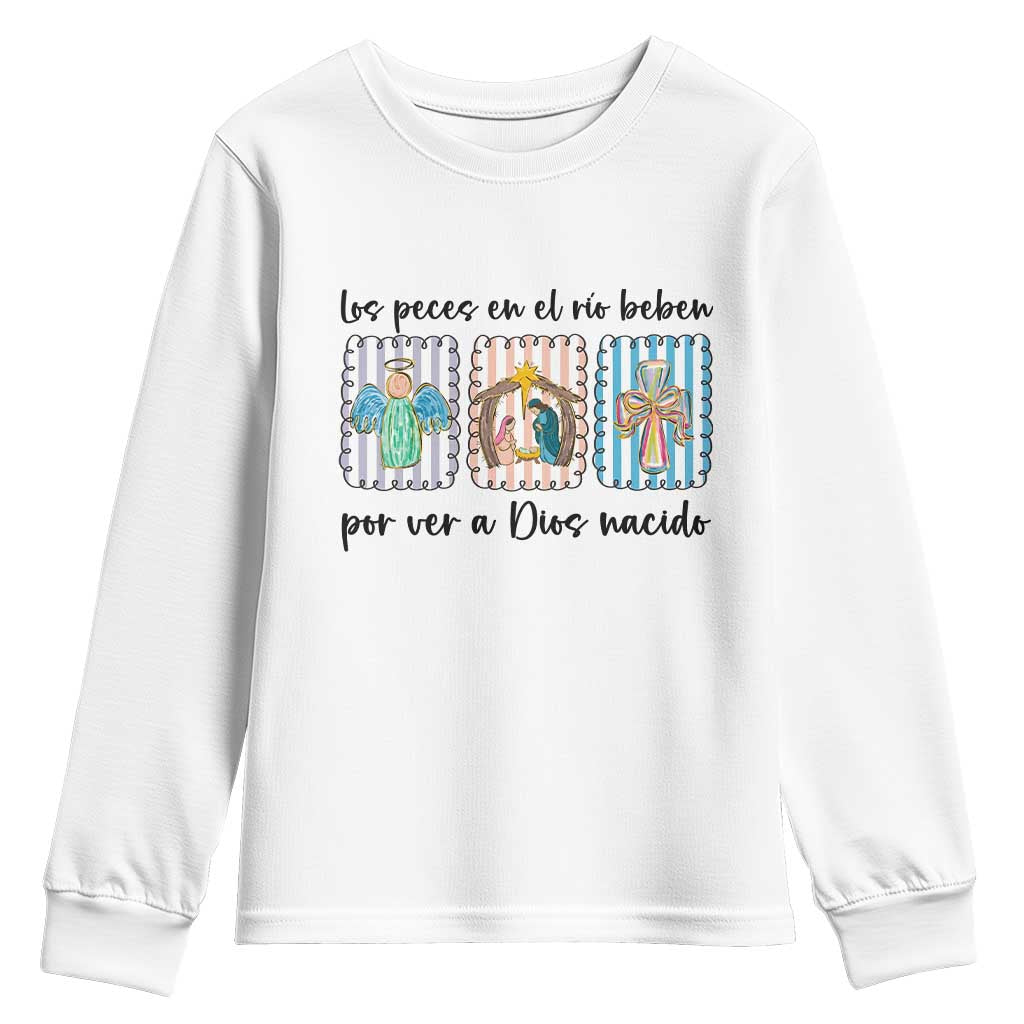 Nativity Scene Christian Christmas Youth Sweatshirt Feliz Navidad TS14 White Print Your Wear