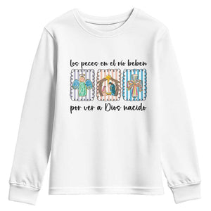 Nativity Scene Christian Christmas Youth Sweatshirt Feliz Navidad TS14 White Print Your Wear