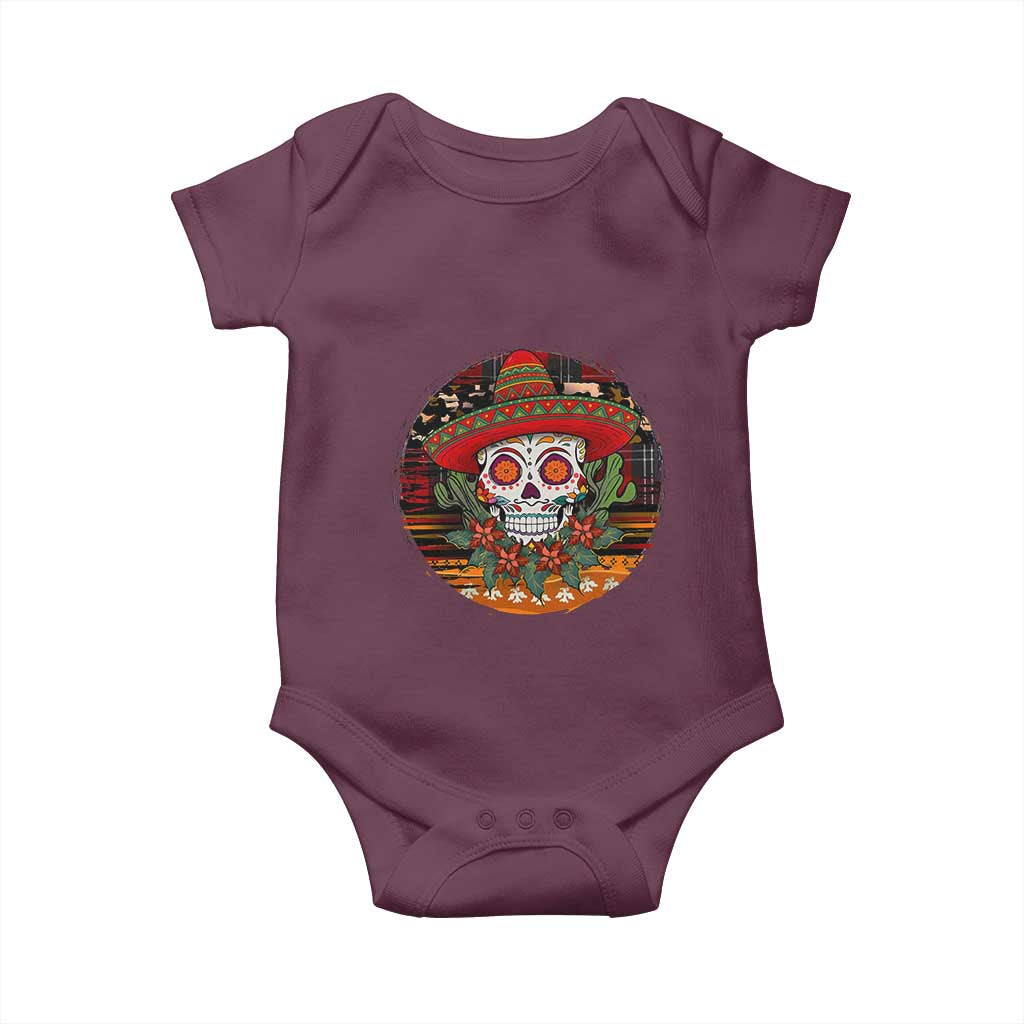 Sugar Skull Mexican Christmas Baby Onesie TS14 Maroon Print Your Wear
