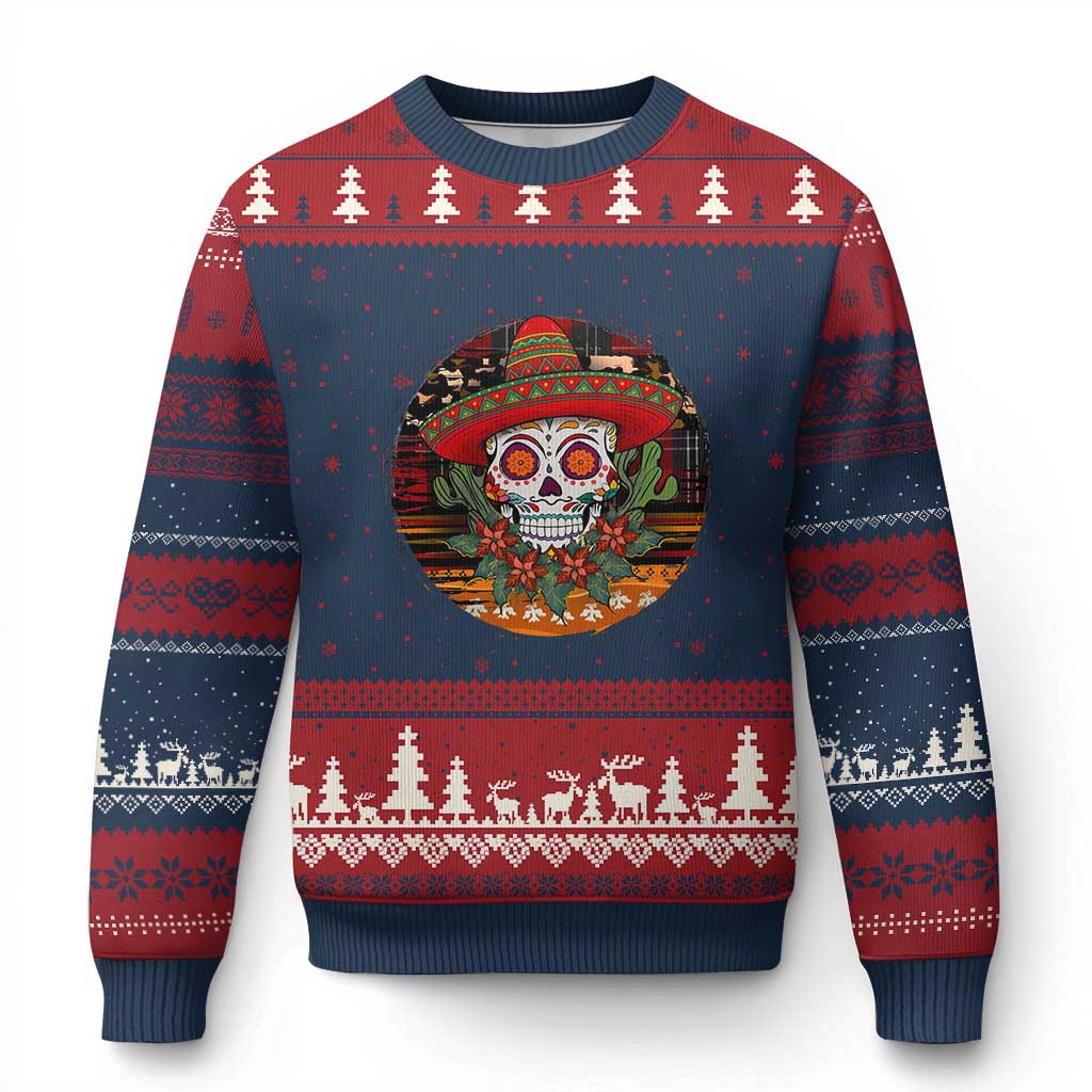 Sugar Skull Mexican Xmas Ugly Christmas Sweater TS14 Navy Red Print Your Wear