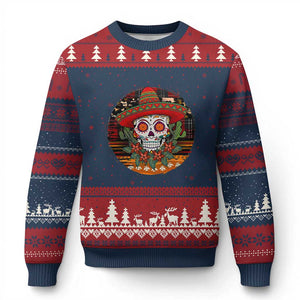 Sugar Skull Mexican Xmas Ugly Christmas Sweater TS14 Navy Red Print Your Wear