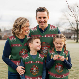 Sugar Skull Mexican Xmas V-Neck Knit Sweater Vest TS14 Red Green Print Your Wear