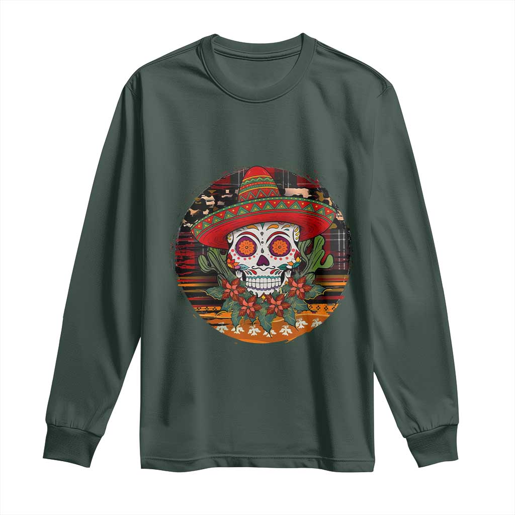 Sugar Skull Mexican Christmas Long Sleeve Shirt TS14 Dark Forest Green Print Your Wear