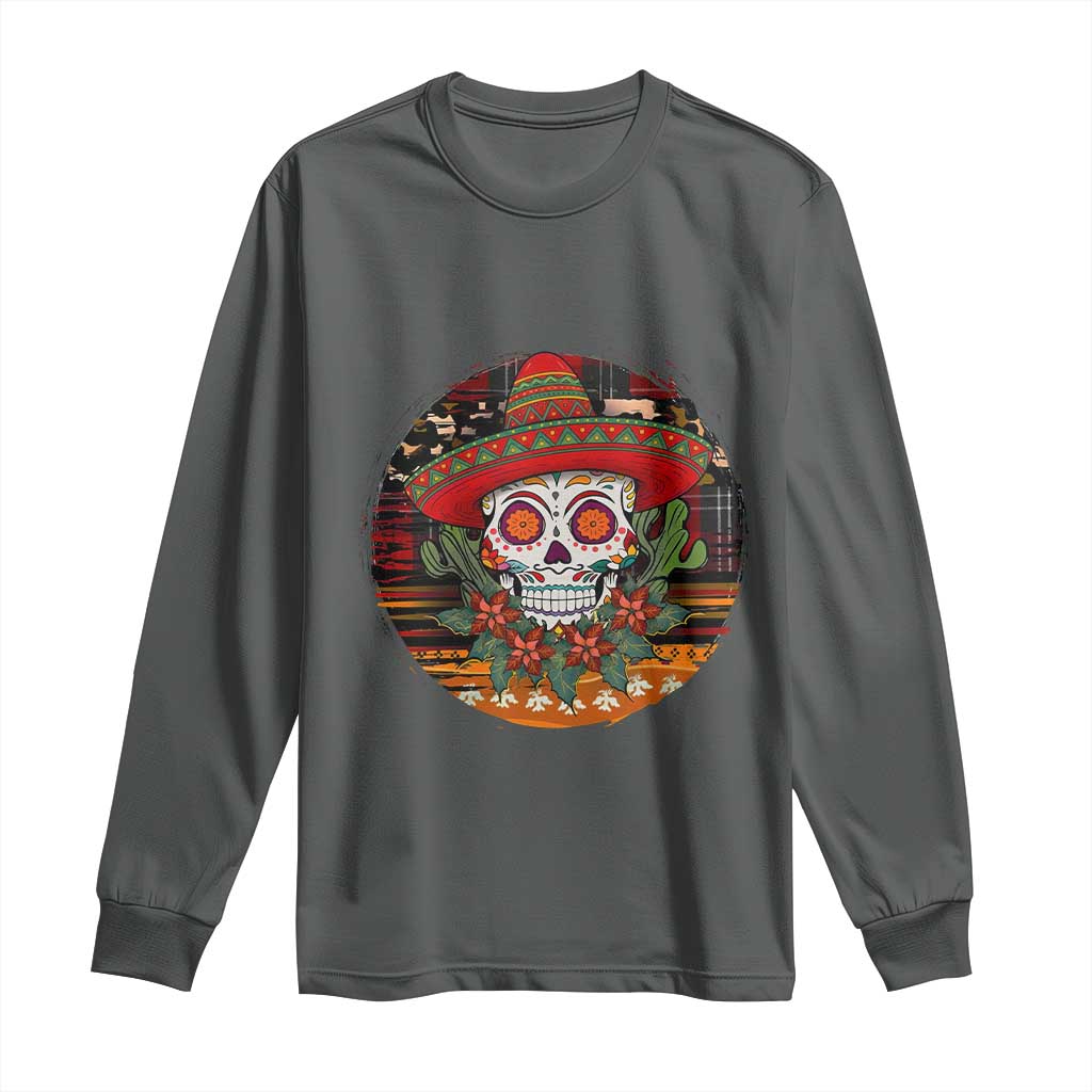 Sugar Skull Mexican Christmas Long Sleeve Shirt TS14 Dark Heather Print Your Wear