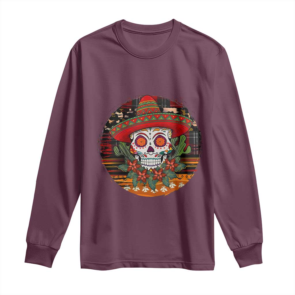 Sugar Skull Mexican Christmas Long Sleeve Shirt TS14 Maroon Print Your Wear