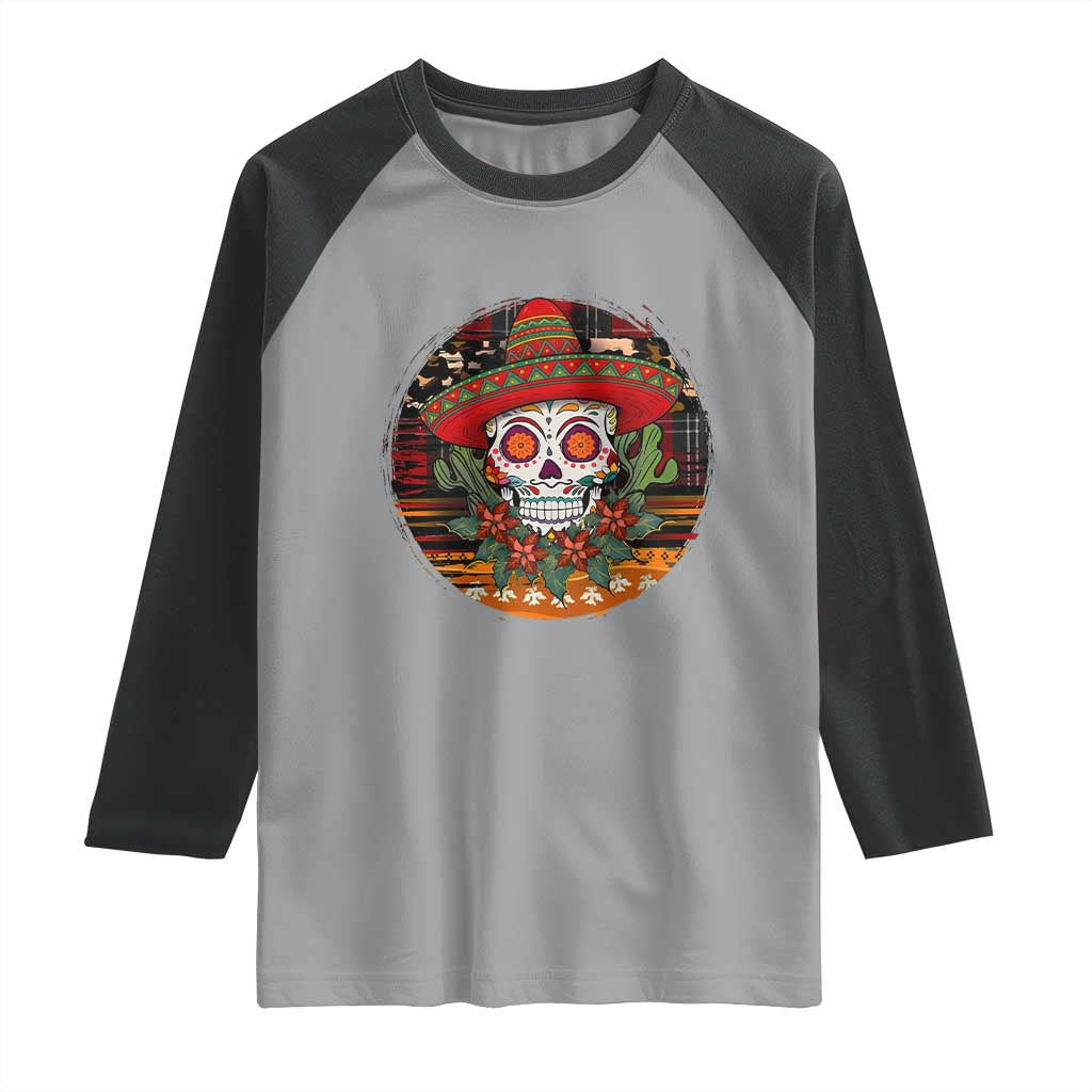 Sugar Skull Mexican Christmas Raglan Shirt TS14 Sport Gray Black Print Your Wear