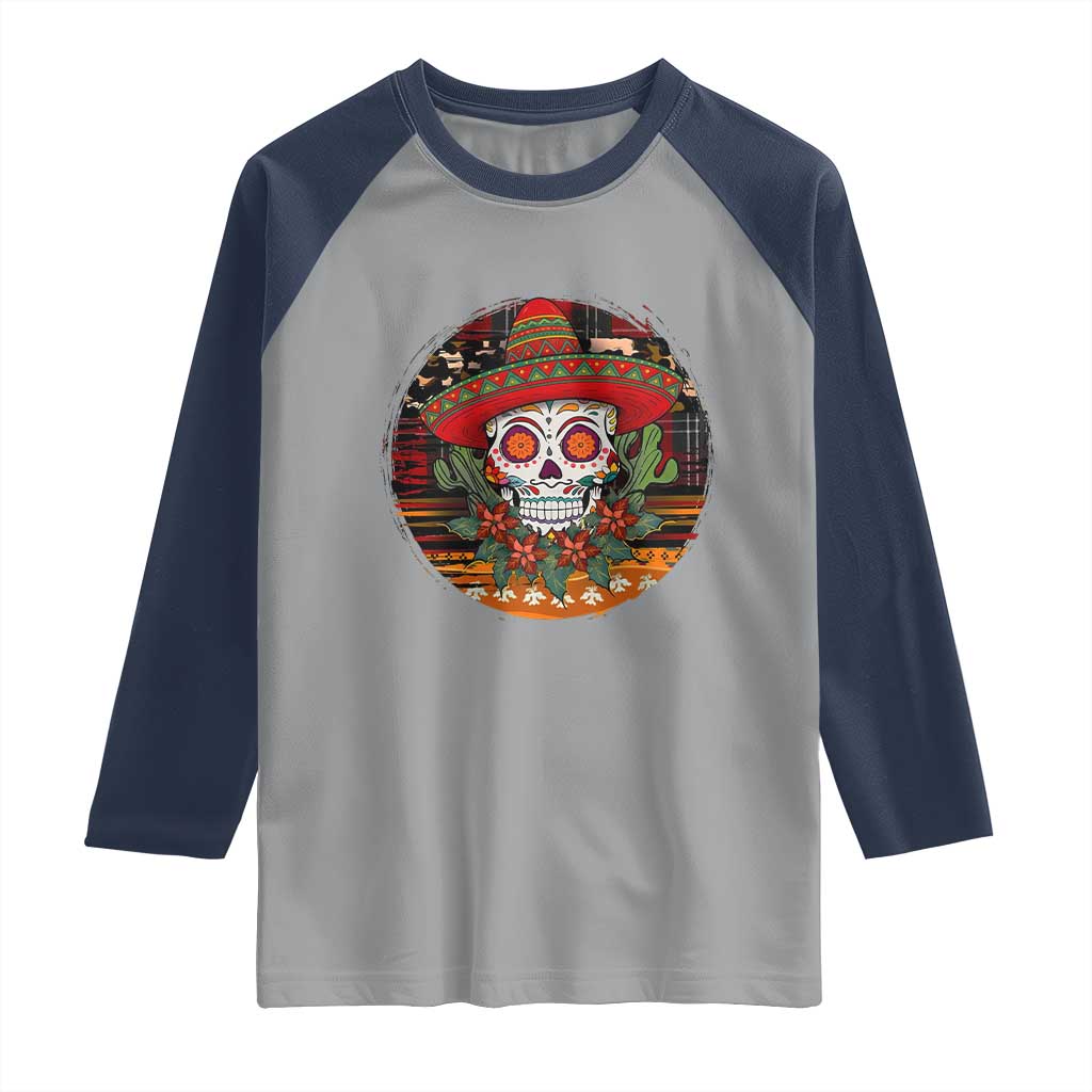 Sugar Skull Mexican Christmas Raglan Shirt TS14 Sport Gray Navy Print Your Wear