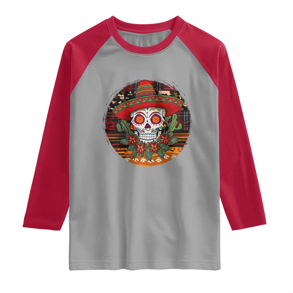 Sugar Skull Mexican Christmas Raglan Shirt TS14 Sport Gray Red Print Your Wear