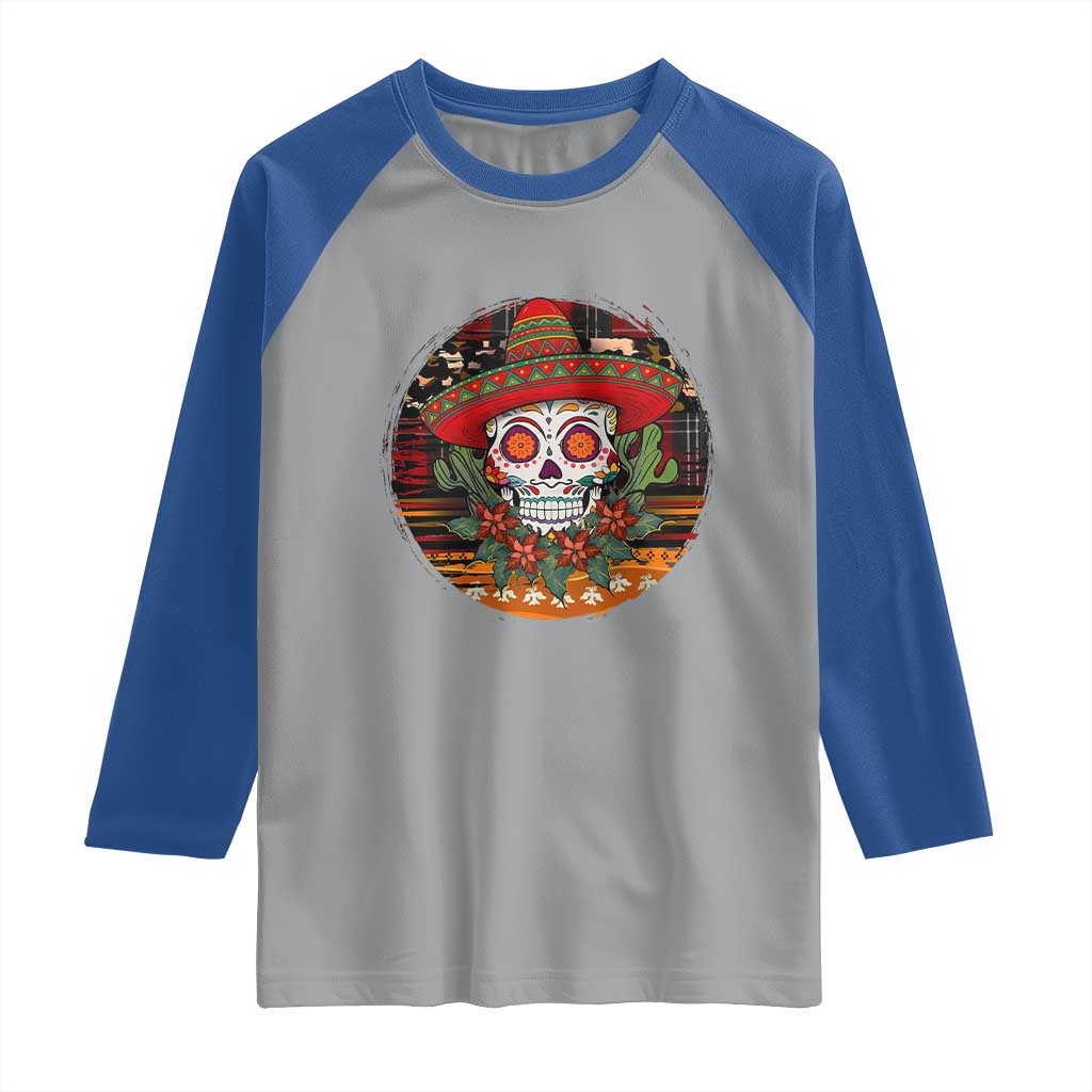 Sugar Skull Mexican Christmas Raglan Shirt TS14 Sport Gray Royal Print Your Wear